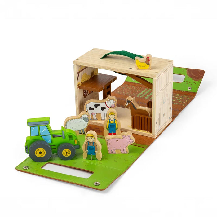 Bigjigs Toys Farm On The Go Wooden Playset