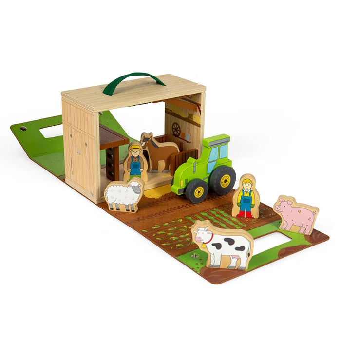Bigjigs Toys Farm On The Go Wooden Playset