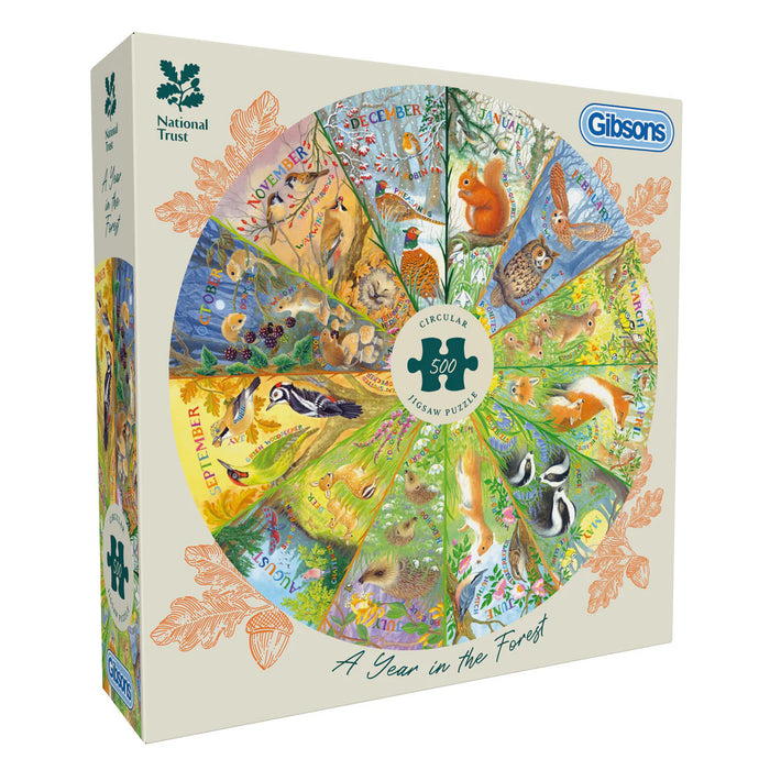 Gibsons National Trust : A Year in The Forest Circular 500 Piece Puzzle