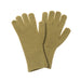 A pair of olive green knit gloves with textured, ribbed cuffs, displayed against a plain white background.