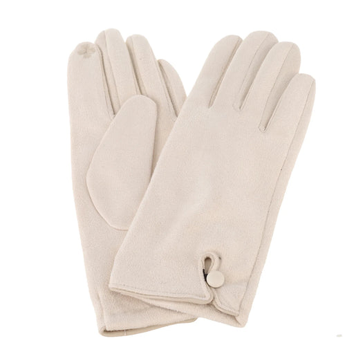 Pair of beige gloves on a white background