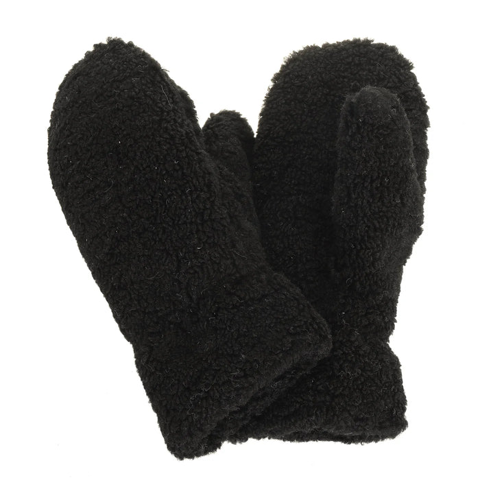 Pair of black fleece gloves on a white background