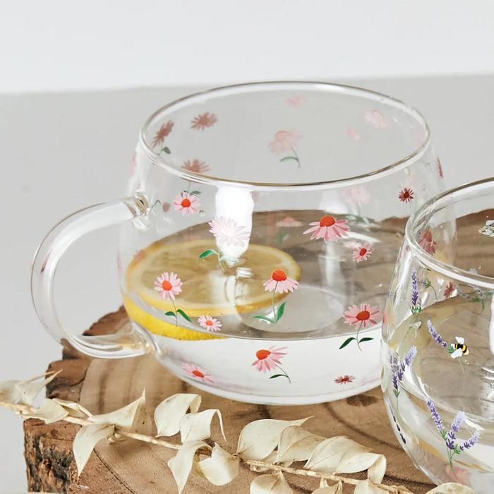 Belly Button Ditsy Echinacea Glass Mug