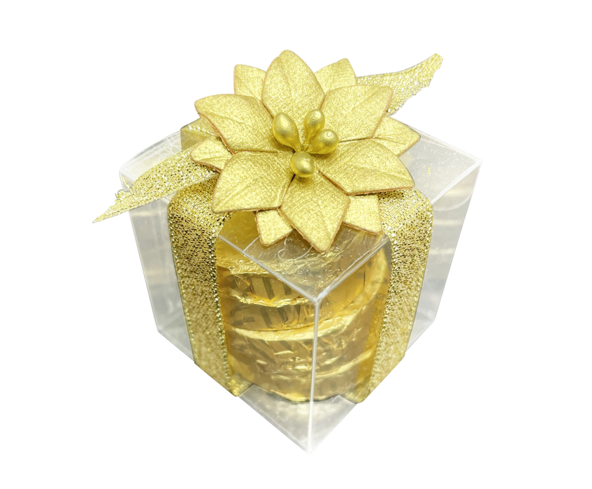 House Of Flavours Gold Poinsettia Small Cube Of Dark Chocolate Mint Crisps
