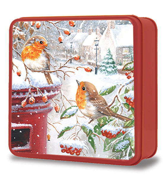 Grandma Wild's Embossed Robins With Post Box Assorted Biscuit Tin