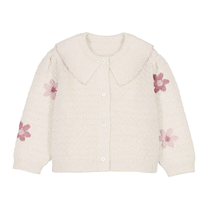 Mayoral Girls Floral Embroidered Cardigan In Milk