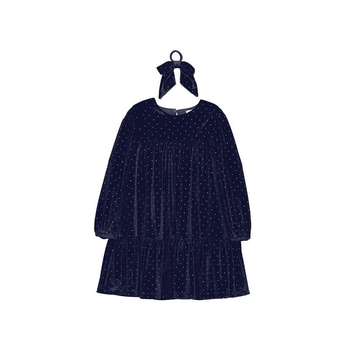Mayoral Girls Velvet Dress With Hair Tie In Navy