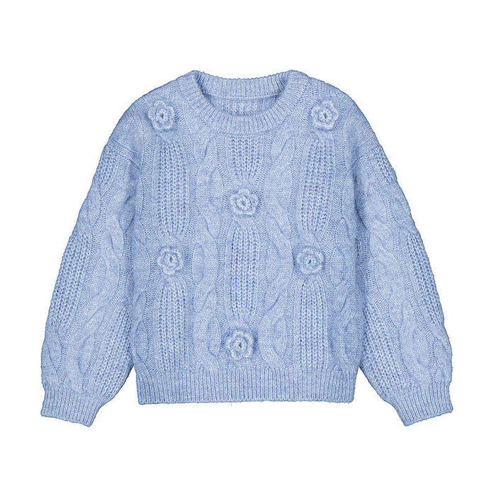 Mayoral Girls 3D Flower Sweater In Sky Mix