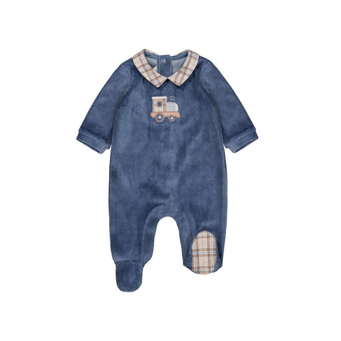Mayoral Boys Velour Onesie In Blueberry