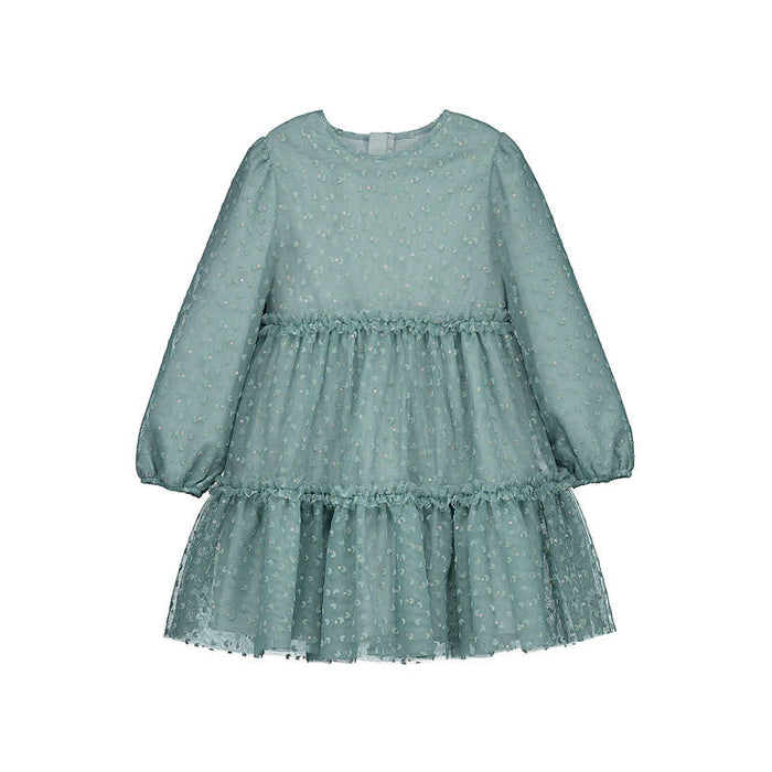 Mayoral Girls Tule Printed Dress In Bayleaf