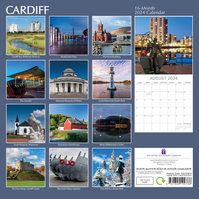 The Gifted Stationary Company 2024 Square Wall Calendar - Cardiff