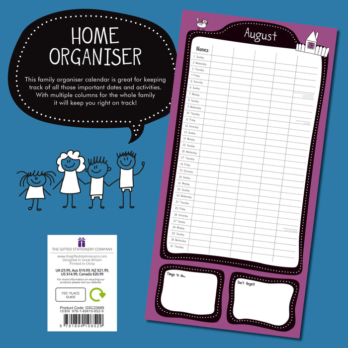 The Gifted Stationary Company 2024 Square Wall Calendar - Family Organiser