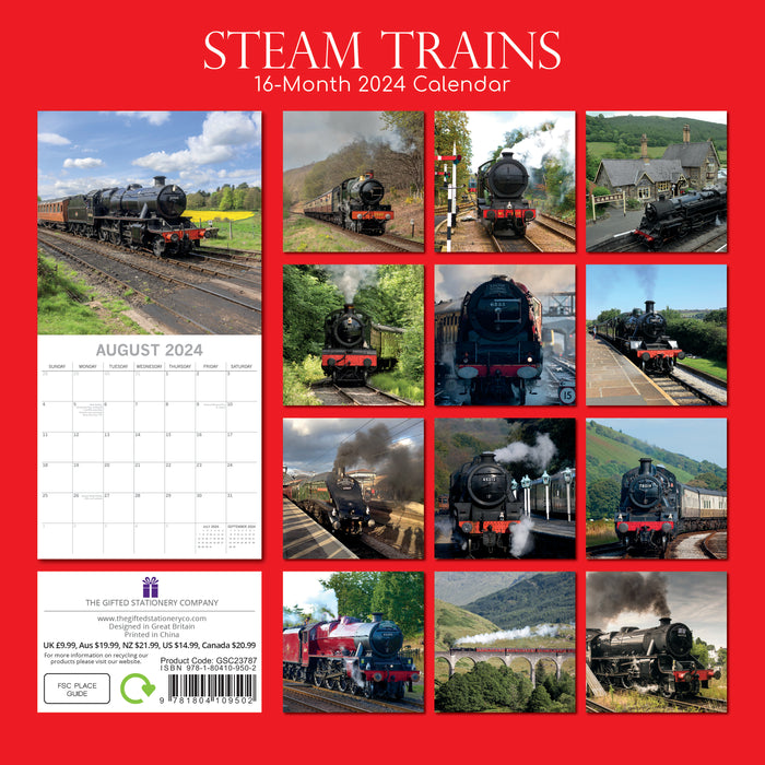 The Gifted Stationary Company 2024 Square Wall Calendar - Steam Trains