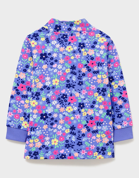 Crew Clothing Girls Floral Print Half Zip Sweatshirt Blue Multi