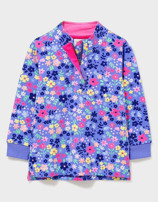 Crew Clothing Girls Floral Print Half Zip Sweatshirt Blue Multi