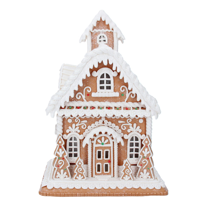 Gisela Graham Large White Iced Gingerbread House with Lights Ornament