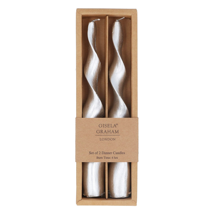 Gisela Graham Vintage Twist Taper Silver Candles