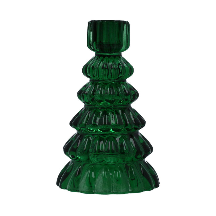 Gisela Graham Green Glass Christmas Tree Candlestick