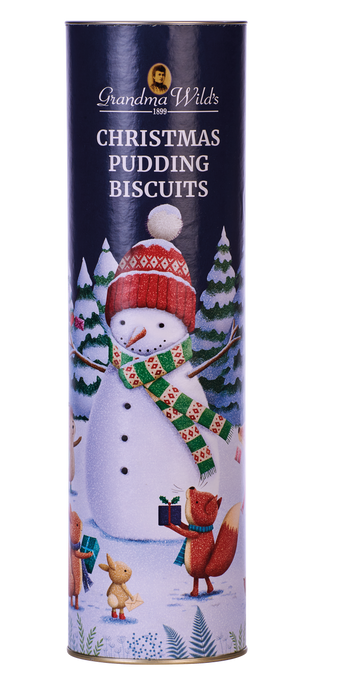 Grandma Wilds Christmas Pudding Biscuits Snowman Gift Tube