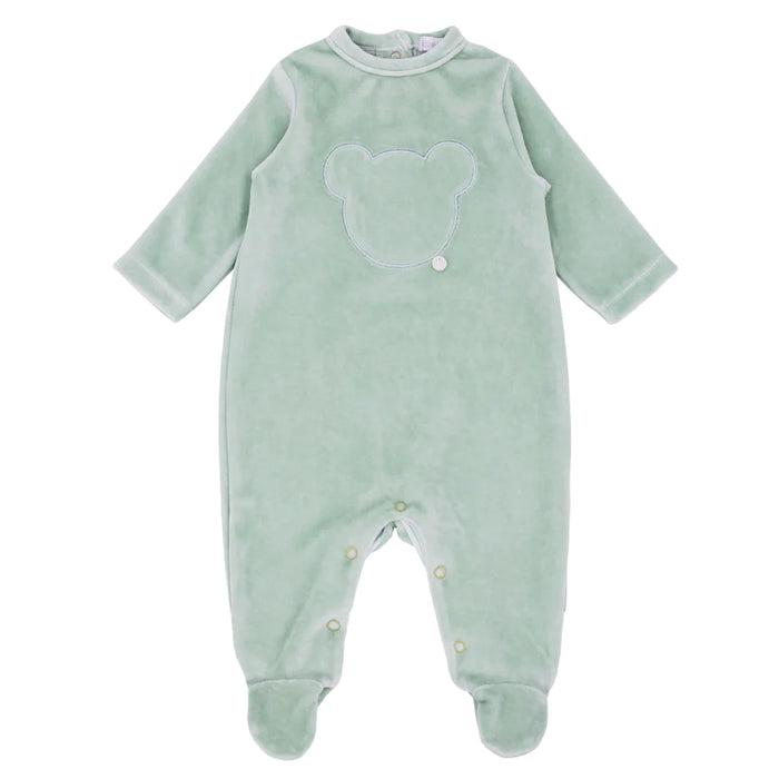 Blues Baby Teddy Bear Velour Sleepsuit Green