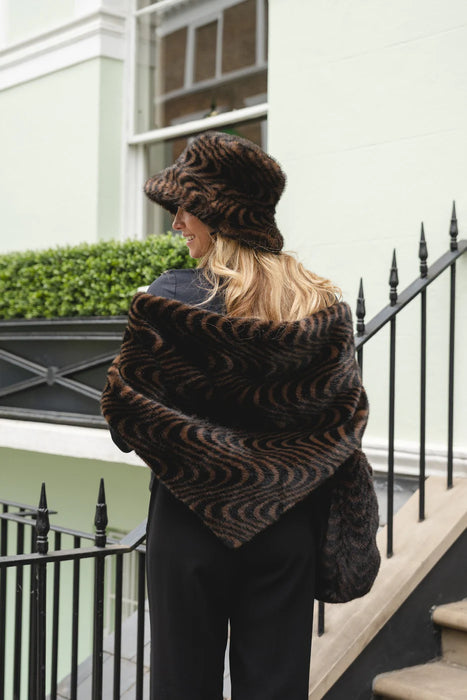 Park Lane Faux Fur Hat In Dark Zebra