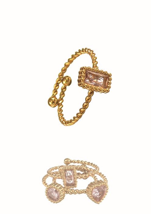 Hot Tomato Stainless Steel 18K Gold Rectangle Blush Ring