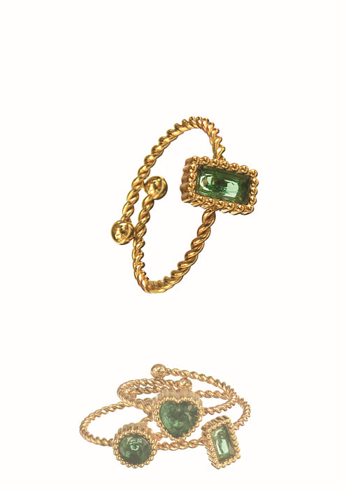 Hot Tomato Stainless Steel 18K Gold Rectangle Emerald Ring