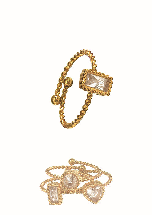 Hot Tomato Stainless Steel 18K Gold Rectangle Clear Ring