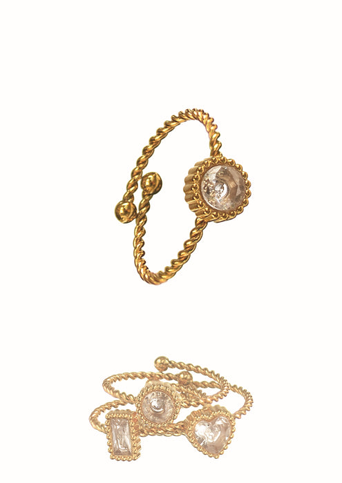 Hot Tomato Stainless Steel 18K Plated Gold Clear Ring