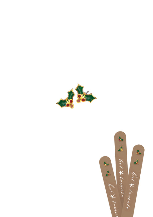 Hot Tomato Stainless Steel 18K Gold Worn Enamel Micro Holly Studs