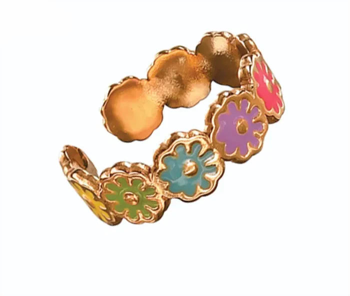 Hot Tomato Adjustable Stainless Steel With 18K Gold Flower Power Band