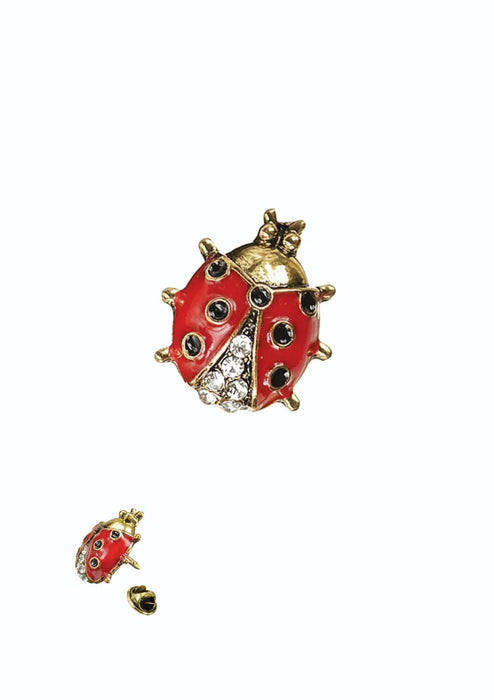 Hot Tomato Artisan Crafted Gold/Red Enamel/Clear Lady Bird Pin 7 Spot Brooch