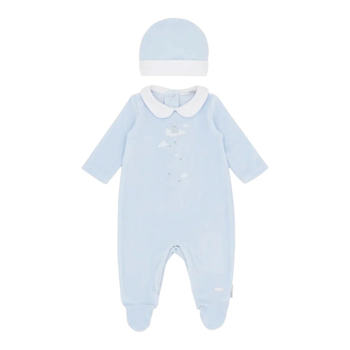Blues Baby Velour Romper And Hat Set In Blue