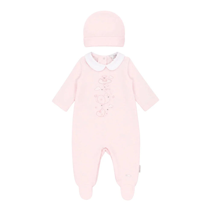 Blues Baby Velour Romper And Hat Set In Pink