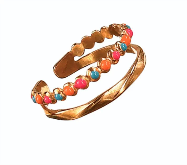 Hot Tomato Adjustable Stainless Steel With 18K Gold Clematis Bobbin & Twist Multi Coloured Band
