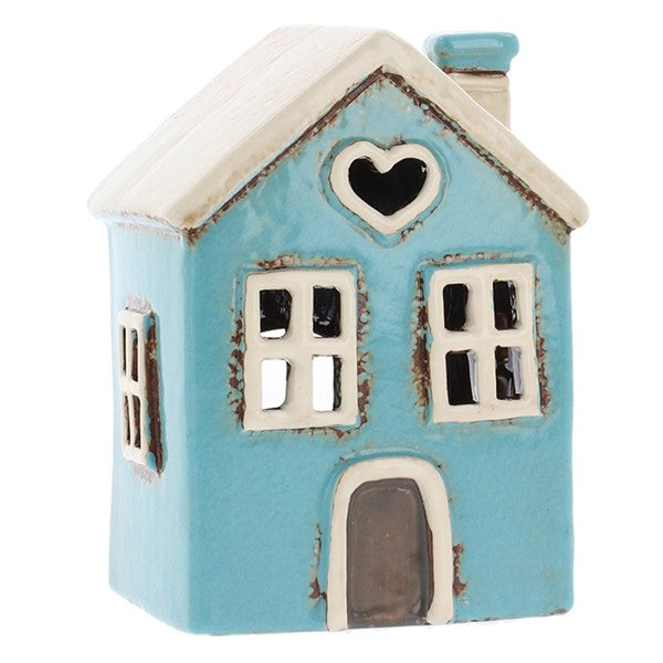 Village Pottery Aqua Heart House Mini Tealight