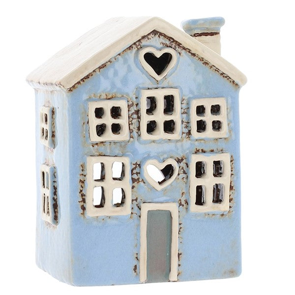 Village Pottery Pale Blue Heart House Mini Tealight