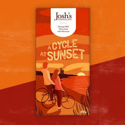 Josh's Chocolate A Cycle At Sunset Orange With Roasted Almonds Milk Chocolate Bar SORT DATE BBE: 15.12.25