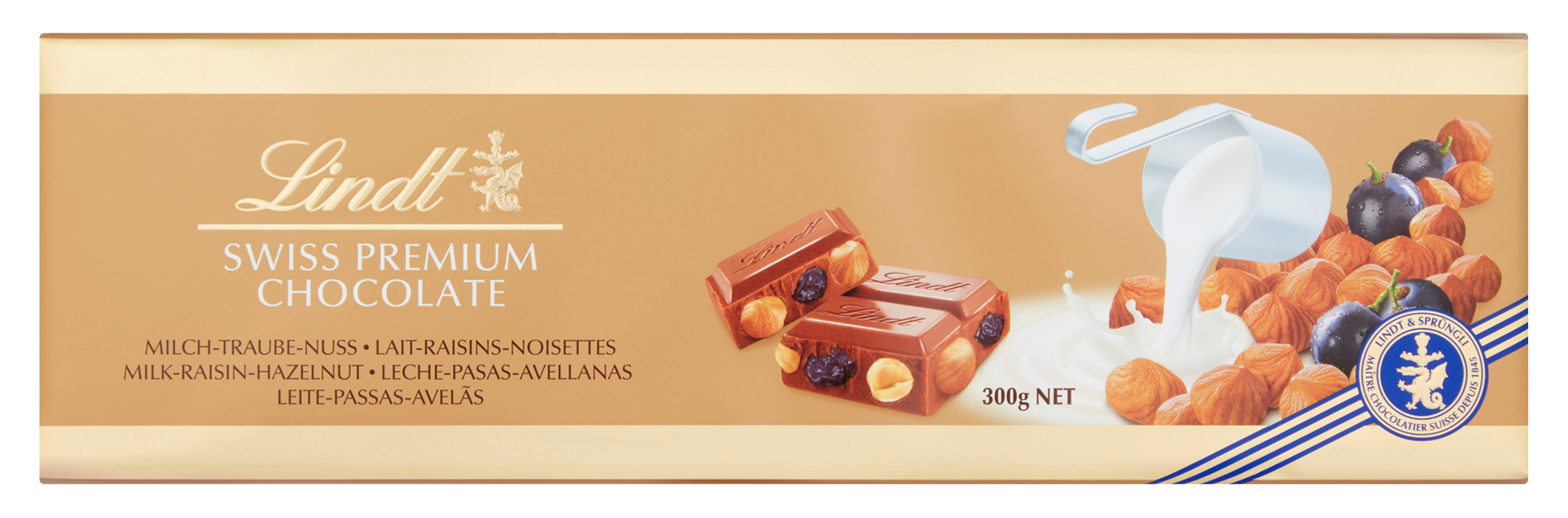 Lindt Gold Milk Hazelnut & Raisin Chocolate Bar