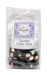 A clear plastic bag of Bramble Foods Liquorice Cream Rock, showing black licorice pieces with cream and pink pieces inside, with a white and purple label on the front.