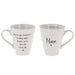 Two white ceramic mugs with black text and heart details, shown from opposite sides on a plain white background. One mug features a quote about Nan, and the other has the name 'Nan' and the phrase 'You are my angel'.