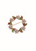 A circular gold-tone brooch featuring clusters of white faux pearls and green and red enamel leaves, shown on a plain white background.