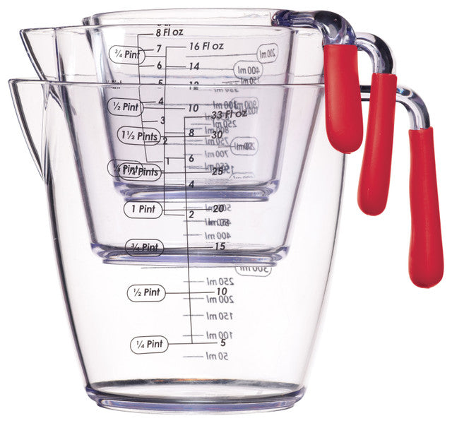 Colourworks 3 Piece Red Acrylic Measuring Jug Set