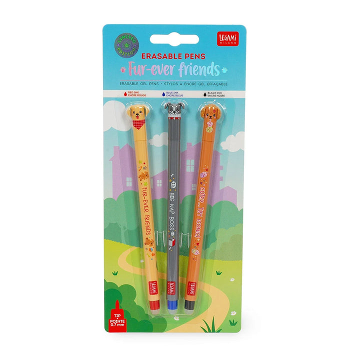 Legami Set of 3 Erasable Gel Pens - Fur-ever Friends
