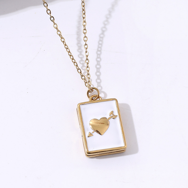 White Leaf Heart Book Locket Necklace White 18kt Gold Plate