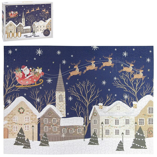 Xmas Wood 1000pc Jigsaw Blue Tinsel