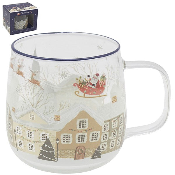 Xmas Tinsel Town Blue Glass Mug