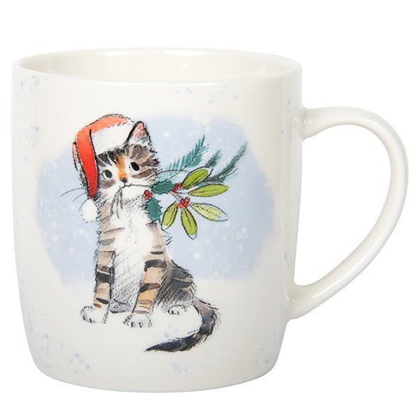 Paper Shed Xmas Mug Cat With Holly