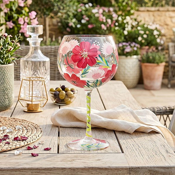 Hand Painted Poppies Gin Glass