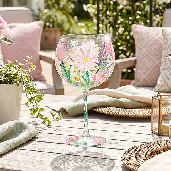 Hand Painted Cottage Garden Gin Glass